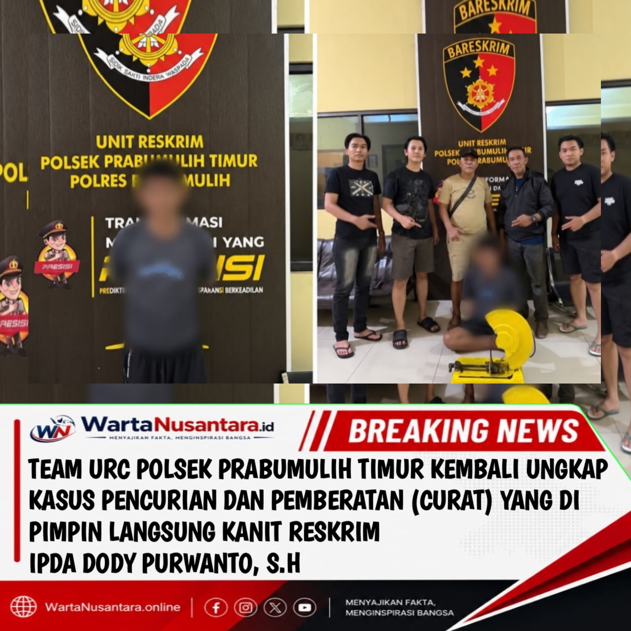 Team URC Polsek Prabumulih Timur Kembali Ungkap kasus Pencurian dan Pemberatan (CURAT) Yang Di pimpin langsung KANIT RESKRIM IPDA DODY PURWANTO S.H