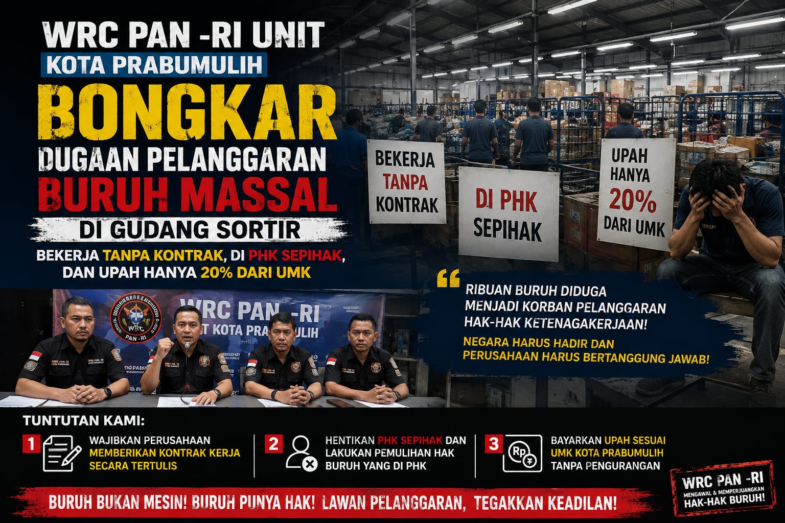 Buruh Bersama WRC PAN -RI Unit Kota Prabumulih Bongkar Dugaan Pelanggaran Buruh Massal di Gudang Sortir