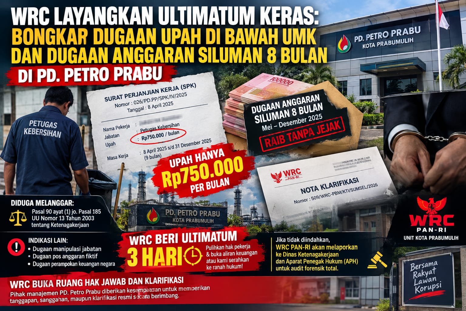 WRC Layangkan Ultimatum Keras: Bongkar Dugaan Upah Di bawah UMK Dan dugaan Anggaran Siluman 8 Bulan di PD.Petro prabu